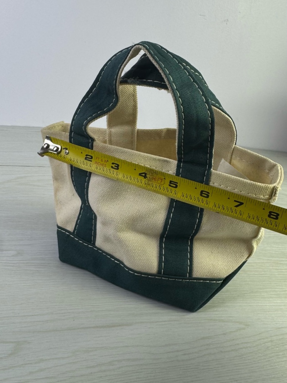 Vintage L.L.Bean Micro Mini Boat and Tote Bag Green White autumn leaf - Picture 7 of 8